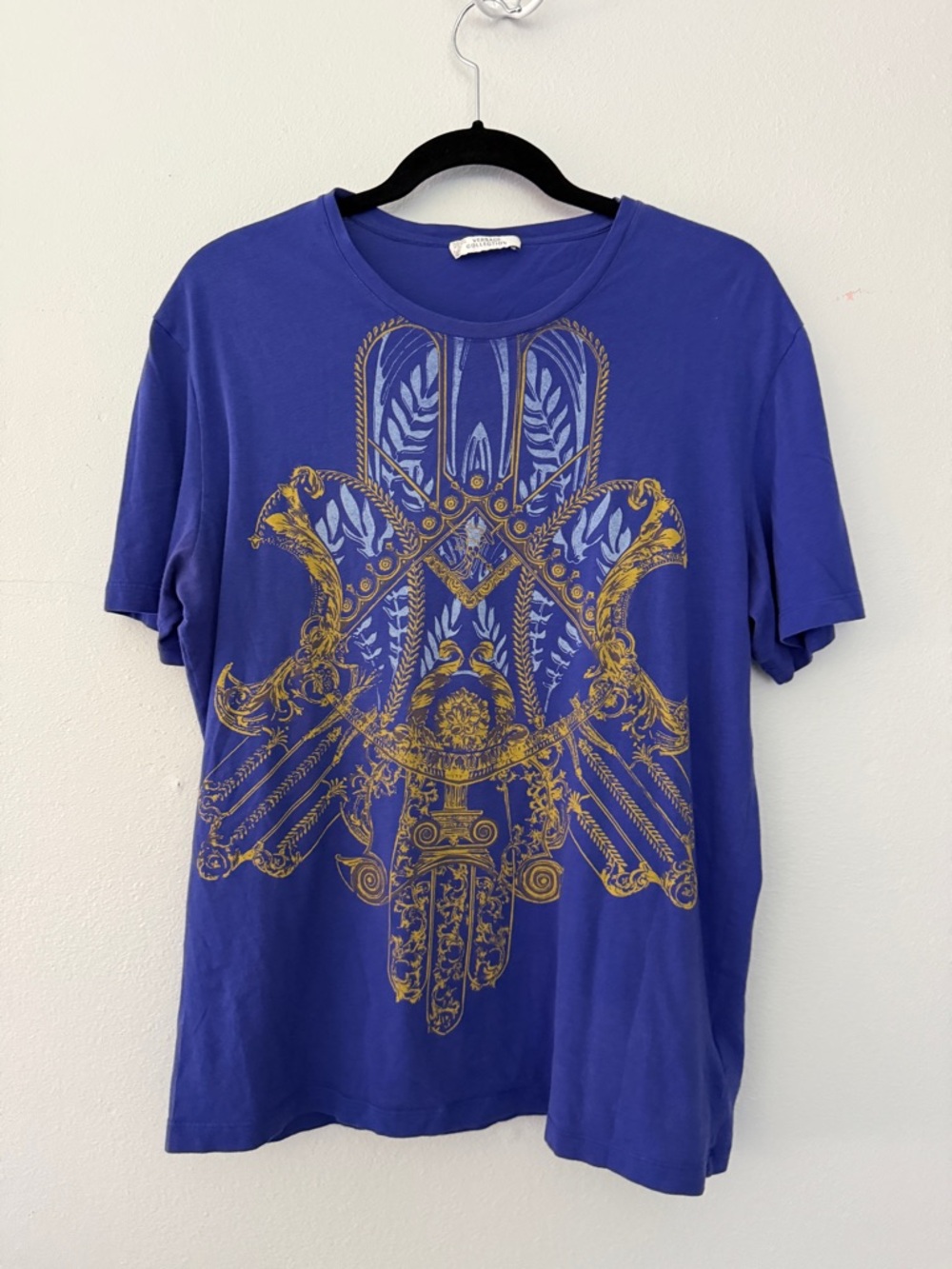 Versace Royal Blue Men’s Tee with Gold Baroque Motif